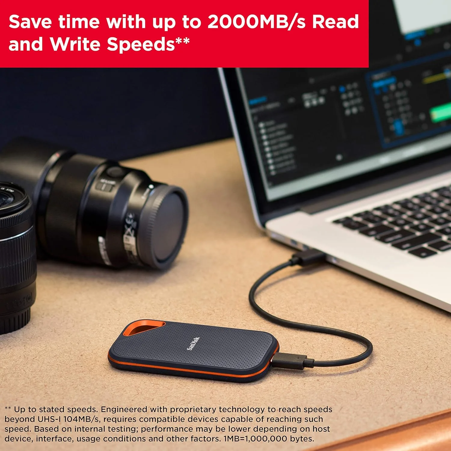 Sandisk Extreme Pro Portable SSD SDSSDE81-1T00-G25 - 1TB, Up to 2000MB/s, USB-C, USB 3.2 Gen 2x2 - Image 5