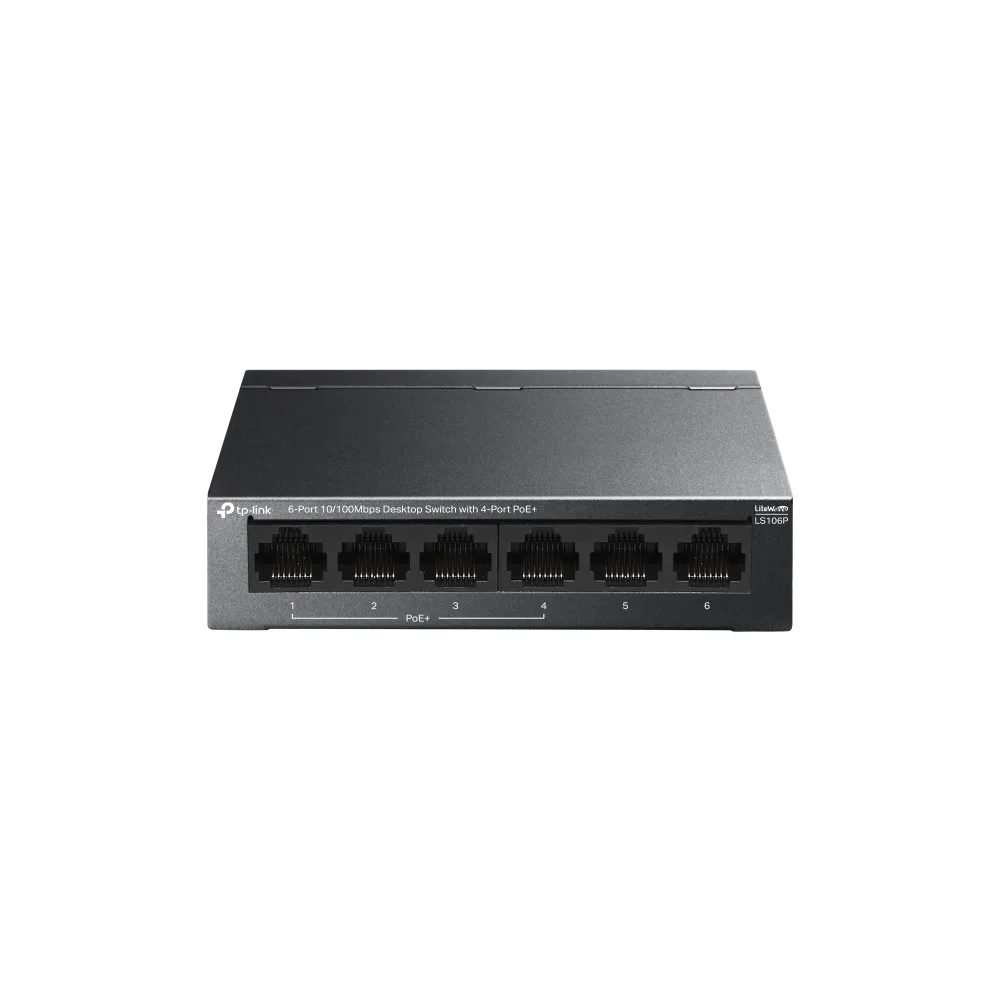 TP-Link LS106P 6-Port 10/100Mbps Desktop Switch with 4-Port PoE+ (65W Power Budget)