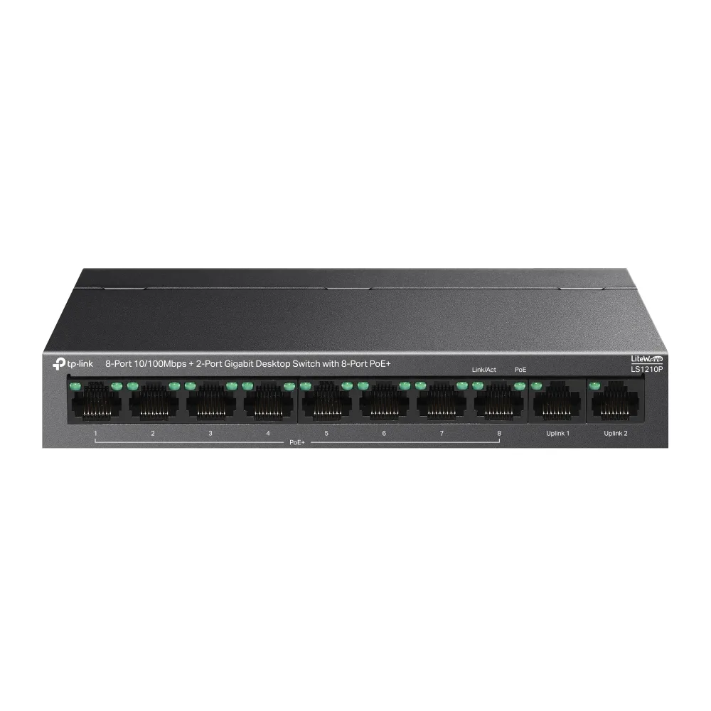 TP-Link LS1210P 8-Port 10/100Mbps PoE+ + 2-Port Gigabit Desktop Switch with 96W PoE Power Budget - Image 2