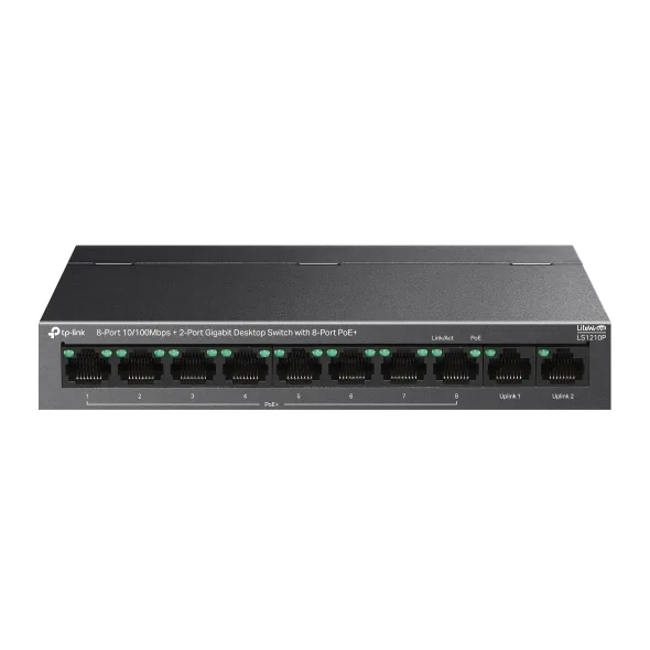 TP-Link LS1210P 8-Port 10/100Mbps PoE+ + 2-Port Gigabit Desktop Switch with 96W PoE Power Budget - Image 3