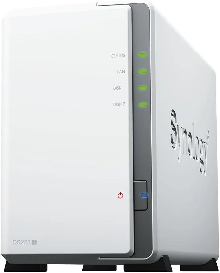 Synology DS223j 2-Bay DiskStation NAS with Realtek RTD1619B 4-Core 1.7 GHz CPU, 1GB DDR4 RAM, 1x RJ-45 1GbE LAN Port - 12TB Bundle (2x 6TB WD Red Plus)