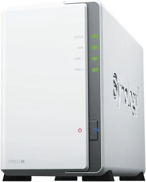 Synology DS223j 2-Bay DiskStation NAS with Realtek RTD1619B 4-Core 1.7 GHz, 1GB DDR4 RAM, 1x RJ-45 1GbE LAN Port - 6TB Bundle with 2x 3TB WD Red Plus