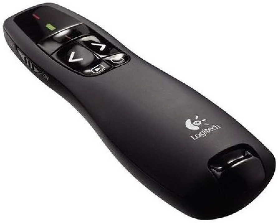 Logitech R400 Wireless Presentation Remote with 2.4 GHz USB Receiver, Red Laser Pointer, 15-Meter Range, 6 Buttons, Battery Indicator