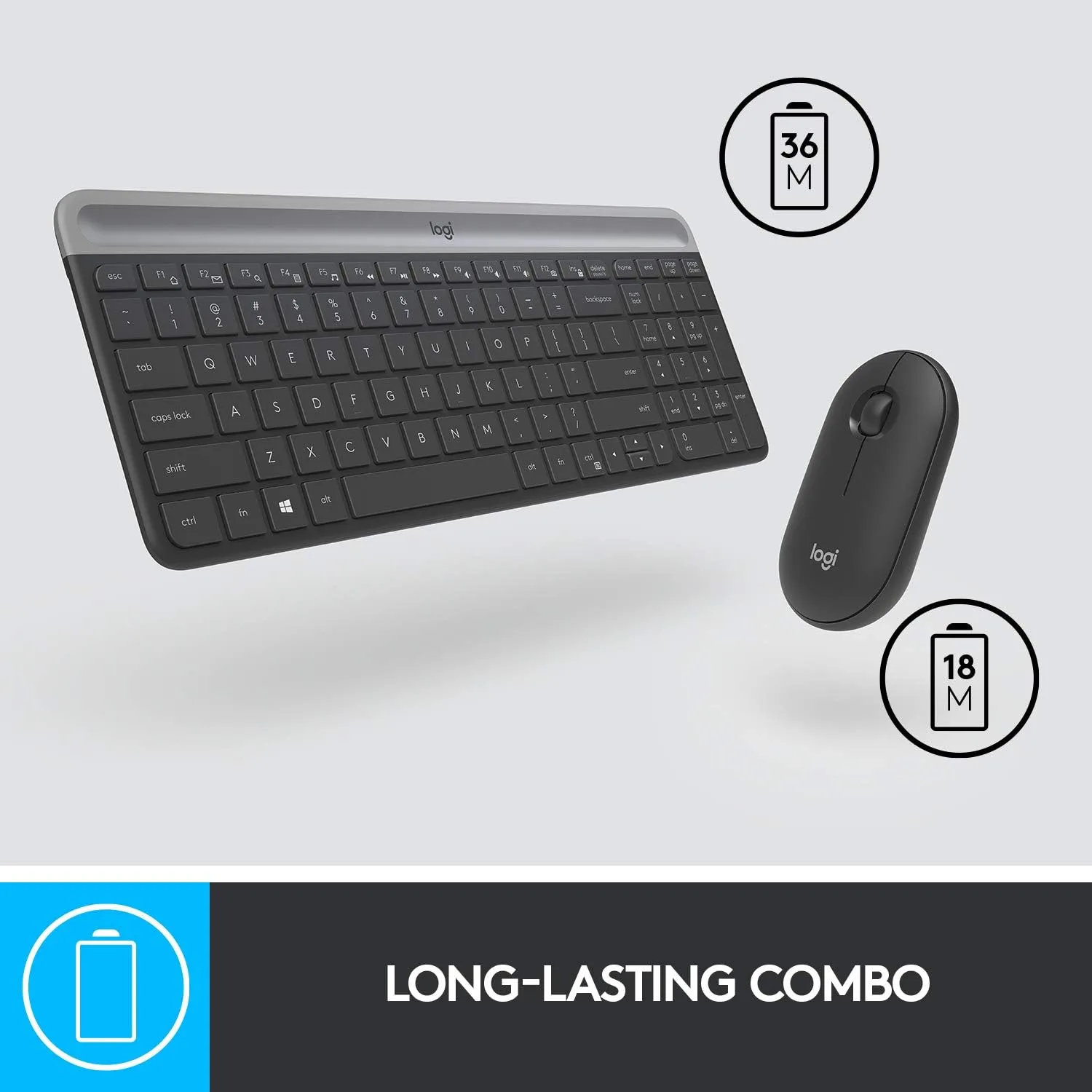 Logitech MK470 Slim Wireless Keyboard & Mouse Combo - 2.4GHz Unifying USB Receiver, Low Profile, Whisper-Quiet, Long Battery Life, Optical Mouse, Arabic Layout - Graphite - Image 3