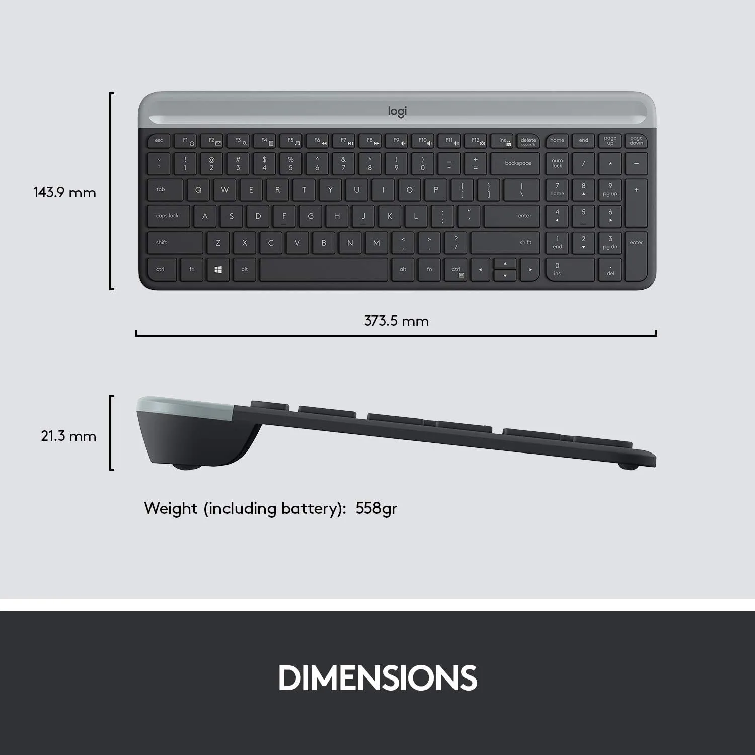 Logitech MK470 Slim Wireless Keyboard & Mouse Combo - 2.4GHz Unifying USB Receiver, Low Profile, Whisper-Quiet, Long Battery Life, Optical Mouse, Arabic Layout - Graphite - Image 6