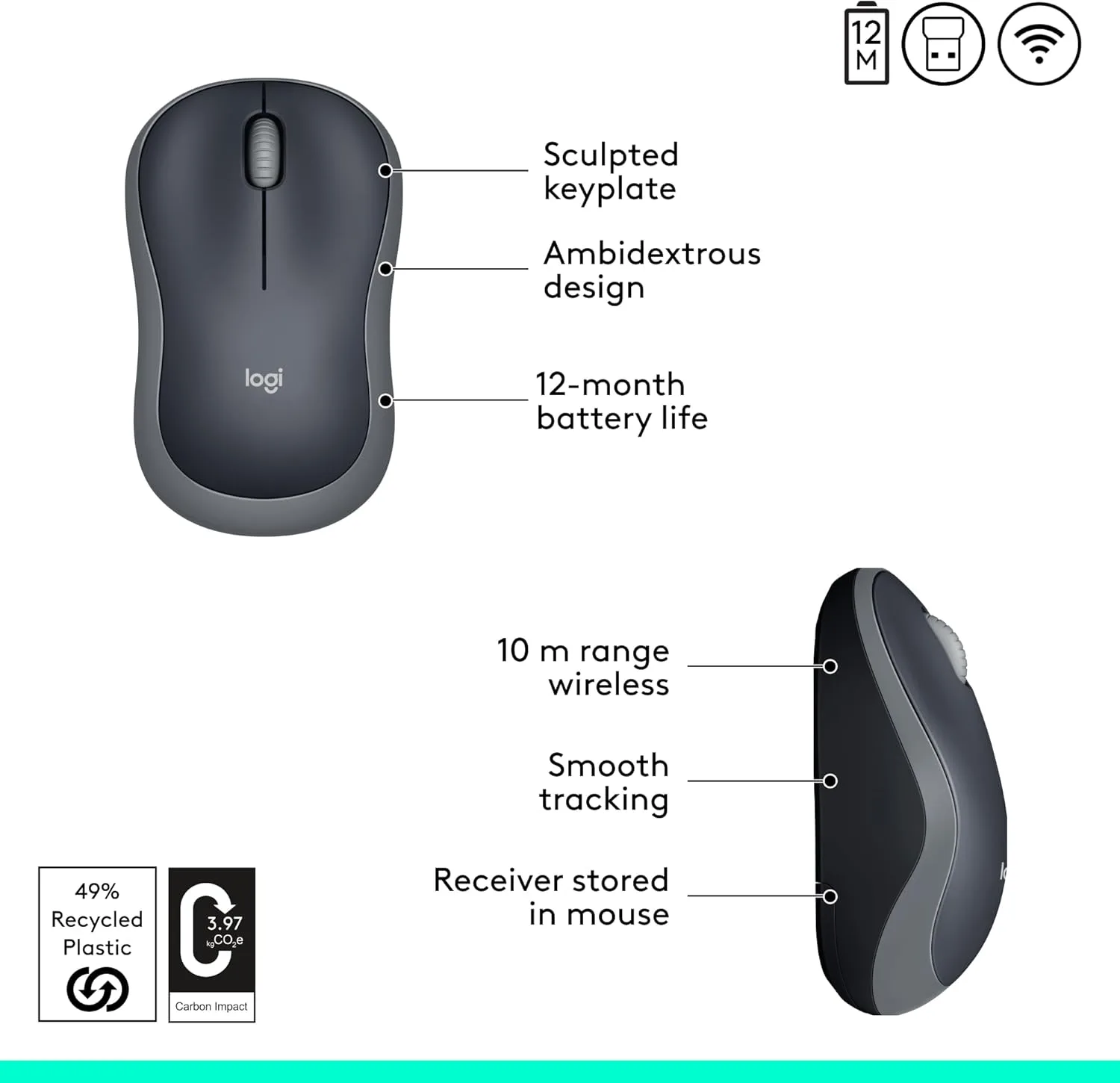 Logitech Wireless Mouse M185 - Swift Gray - Image 6