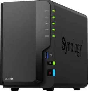 Synology DiskStation DS225+ NAS with Intel Celeron CPU, 2GB RAM, 2-Bay 3.5" Diskless Storage