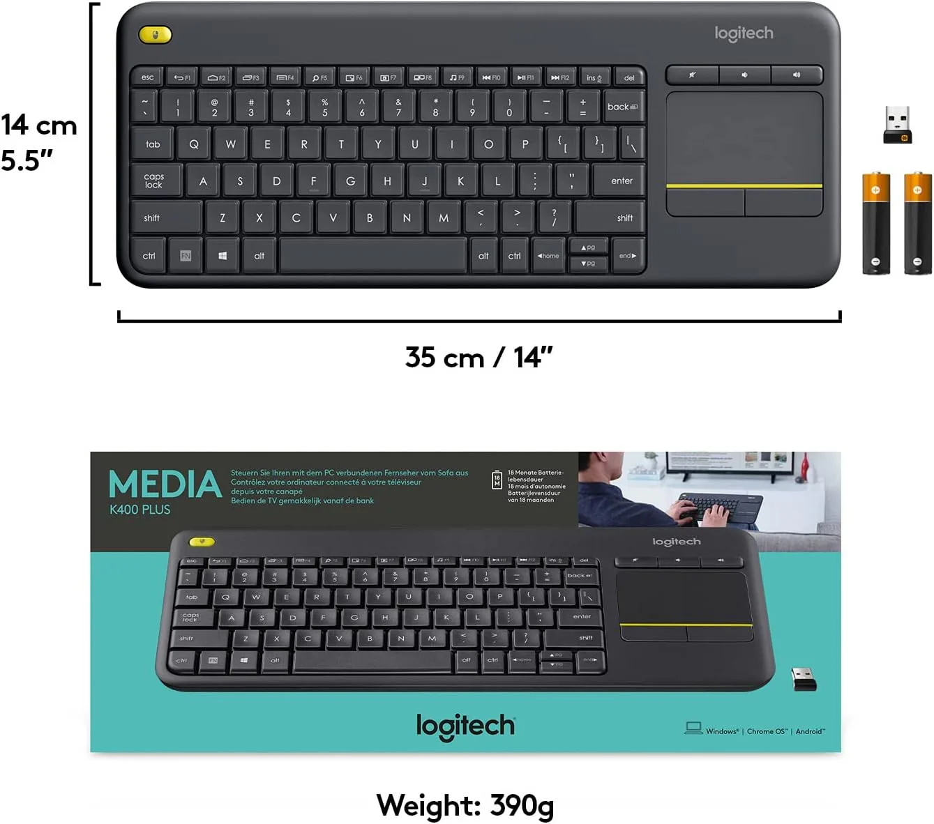 Logitech K400 Plus Wireless Keyboard with Touchpad, Multi-Media Keys, Compatible with Windows and Android - Image 8