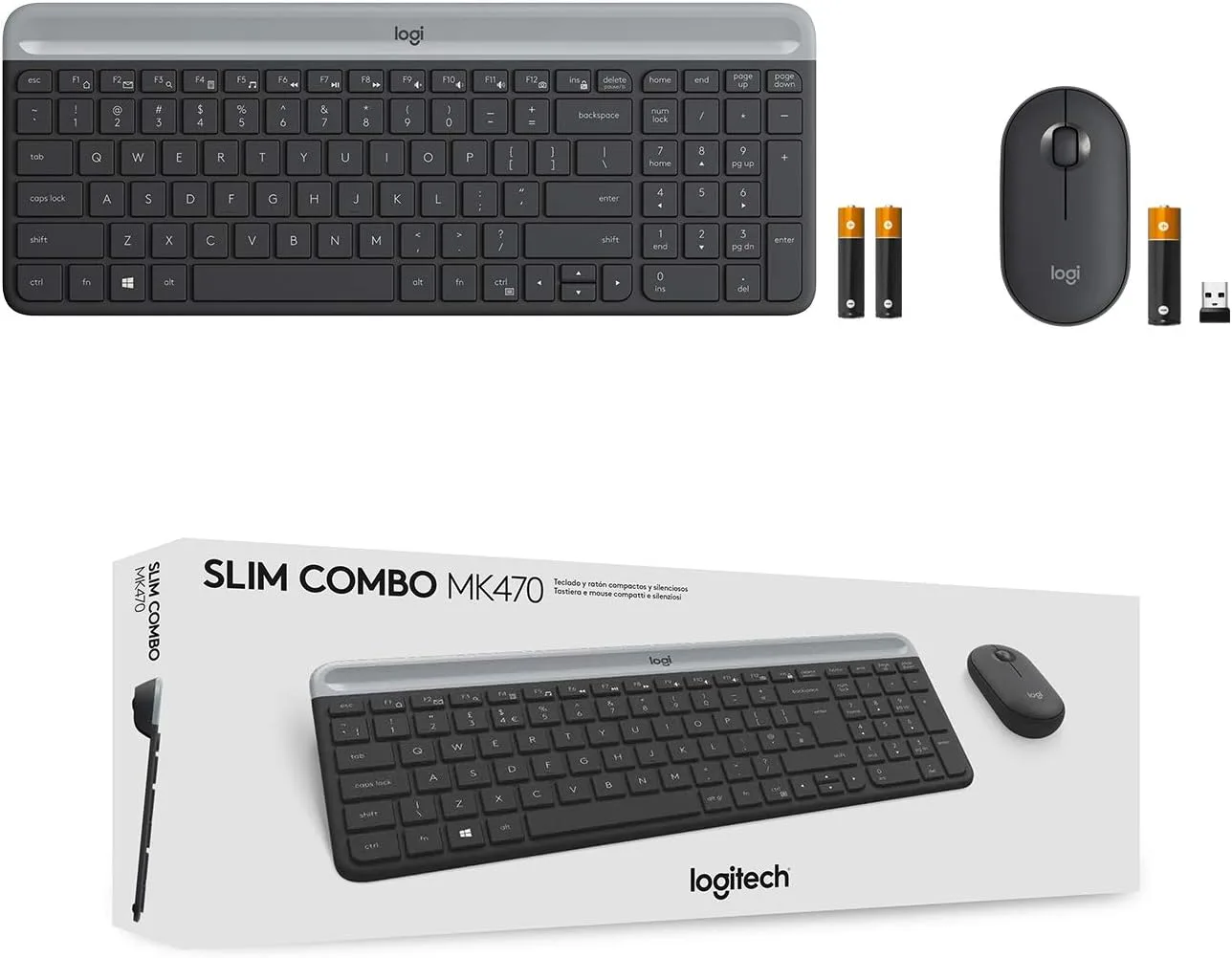 Logitech MK470 Slim Wireless Keyboard & Mouse Combo - 2.4GHz Unifying USB Receiver, Low Profile, Whisper-Quiet, Long Battery Life, Optical Mouse, Arabic Layout - Graphite - Image 8