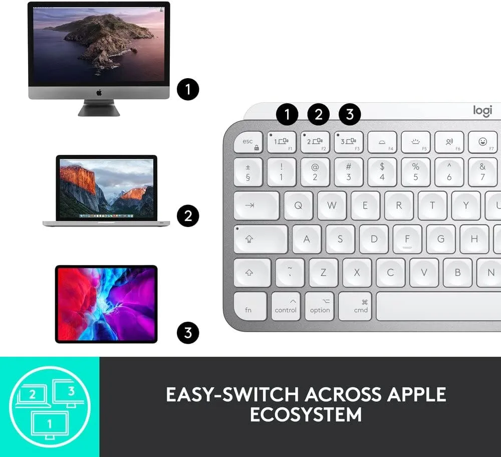 Logitech MX Keys Mini for Mac Wireless Keyboard - Compact Bluetooth, Backlit Keys, USB-C, Tactile Typing - Image 8