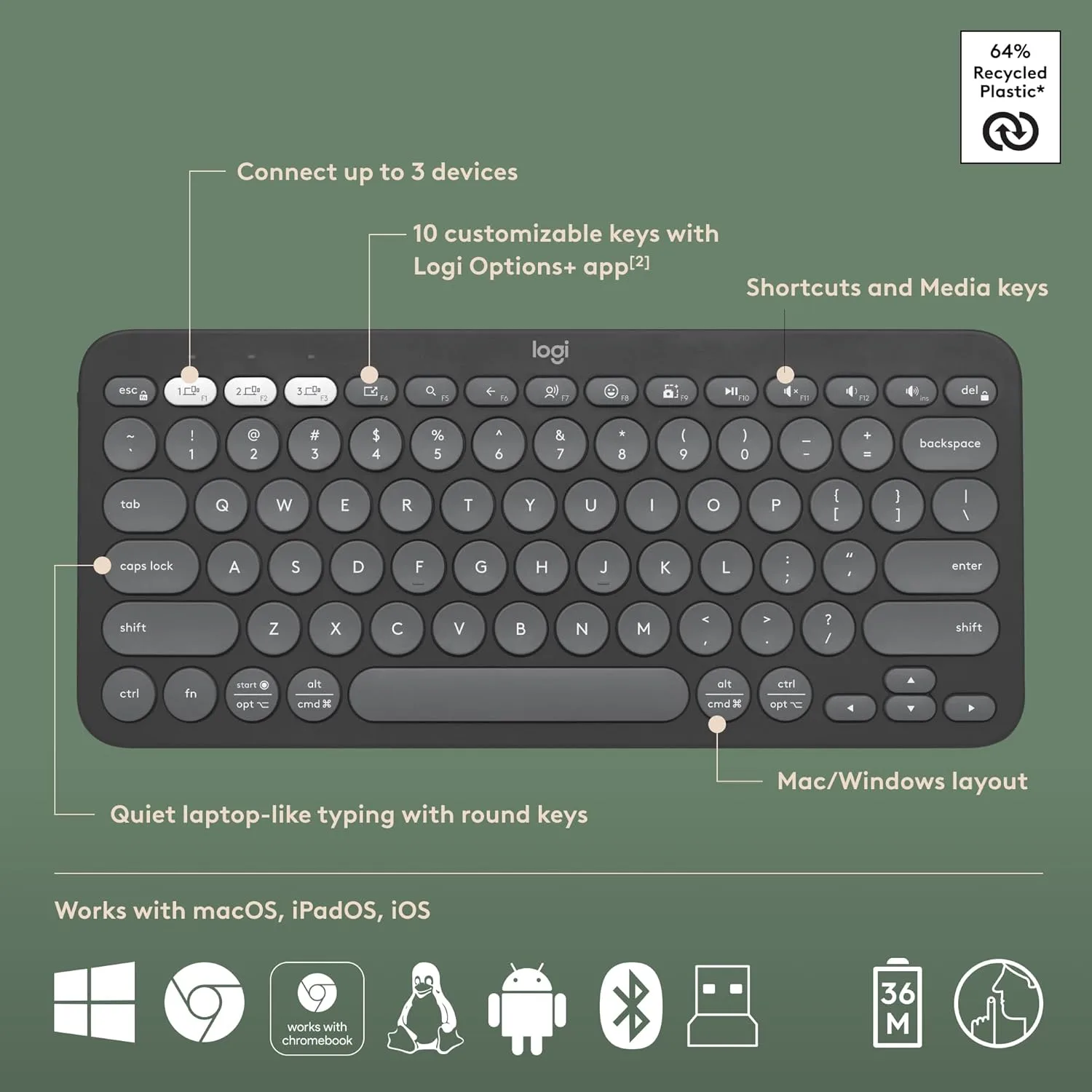 Logitech Pebble 2 Combo, Wireless Keyboard and Mouse with Logi Bolt and Bluetooth Connectivity - Image 6