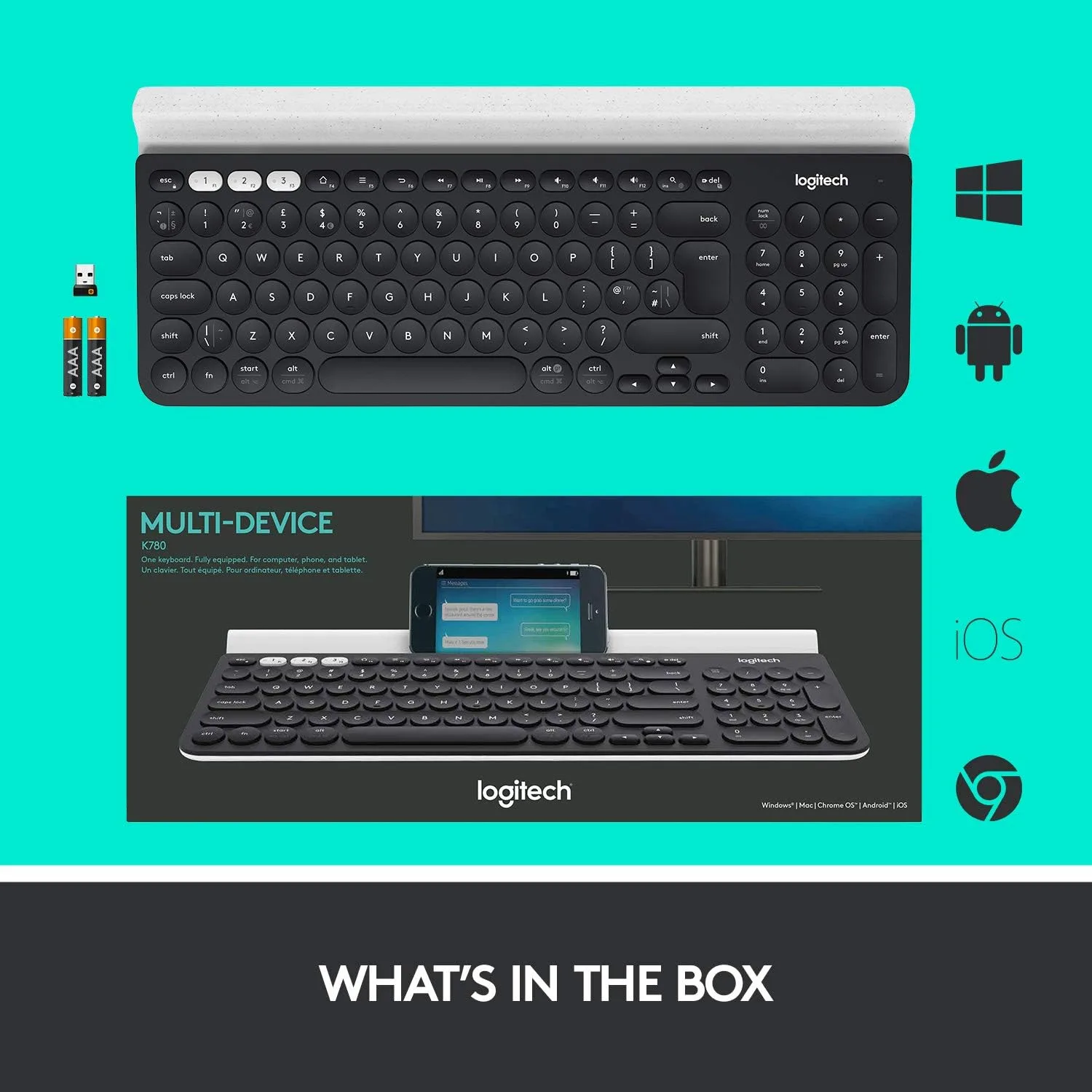 Logitech K780 Multi-Device Wireless Keyboard - Bluetooth & 2.4GHz, Compatible with Windows, Apple, Android, Chrome - Image 9