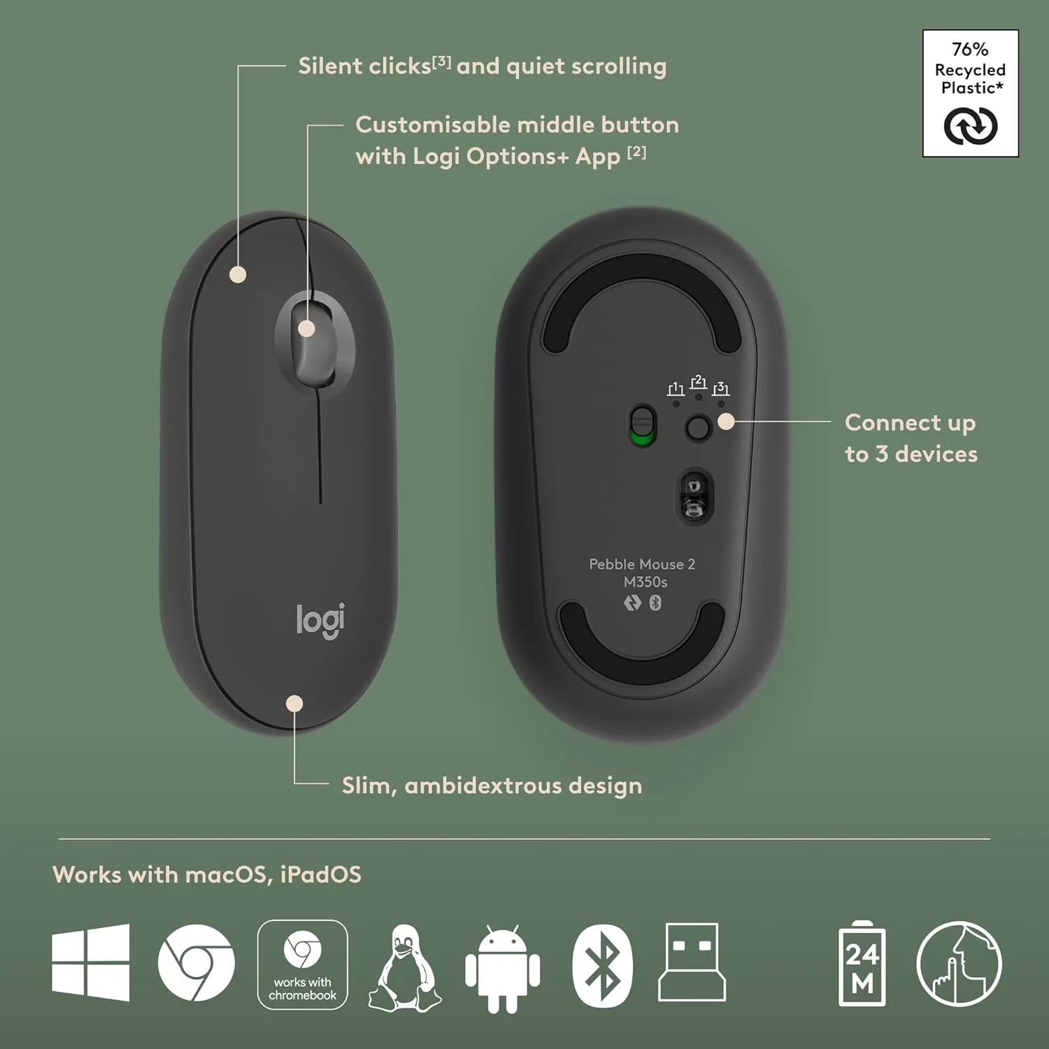 Logitech Pebble 2 Combo, Wireless Keyboard and Mouse with Logi Bolt and Bluetooth Connectivity - Image 7