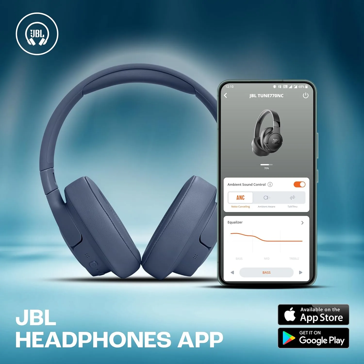 JBL Tune 770NC Wireless Over-Ear Headphones JBLT770NCBLU with Adaptive Noise Cancelling, Bluetooth 5.3, 70H Battery - Image 4
