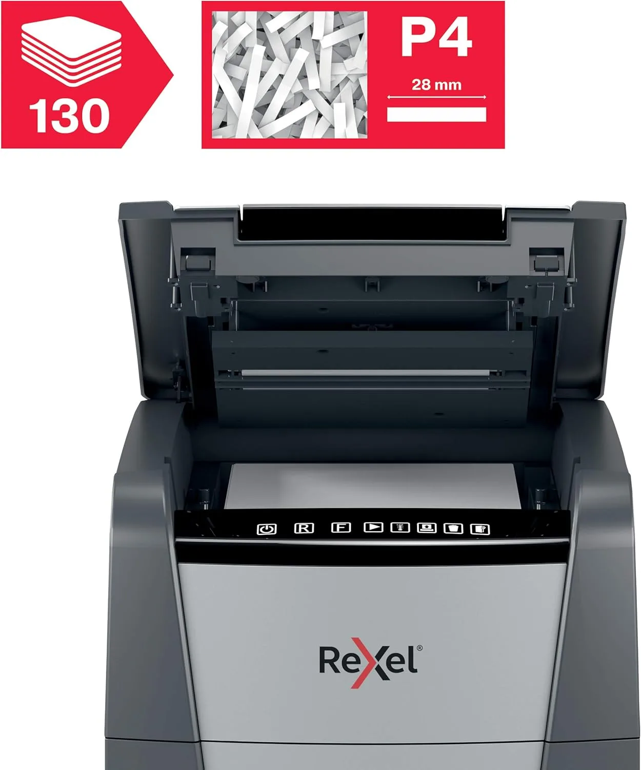 Rexel Optimum Auto Feed+ 2020130X - 130 Sheet Auto Feed Cross Cut Shredder, P-4 Security, 44L Bin - Image 2