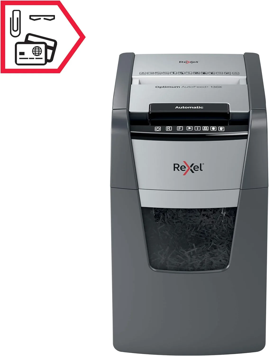 Rexel Optimum Auto Feed+ 2020130X - 130 Sheet Auto Feed Cross Cut Shredder, P-4 Security, 44L Bin - Image 5