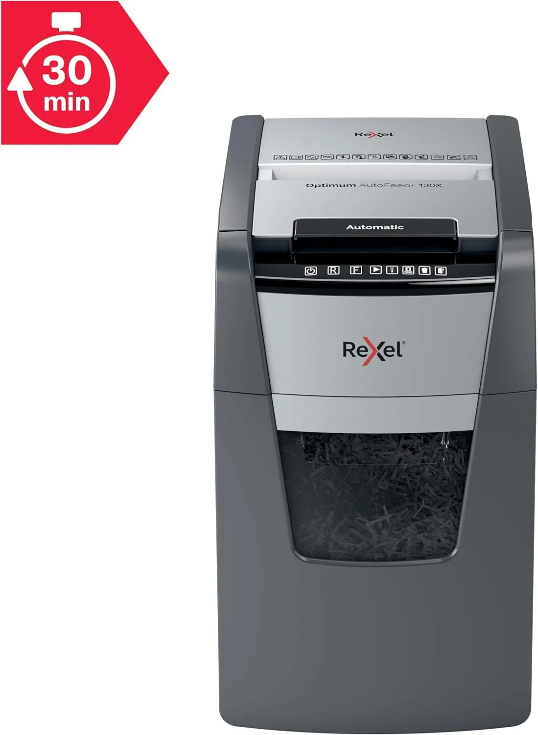 Rexel Optimum Auto Feed+ 2020130X - 130 Sheet Auto Feed Cross Cut Shredder, P-4 Security, 44L Bin - Image 8
