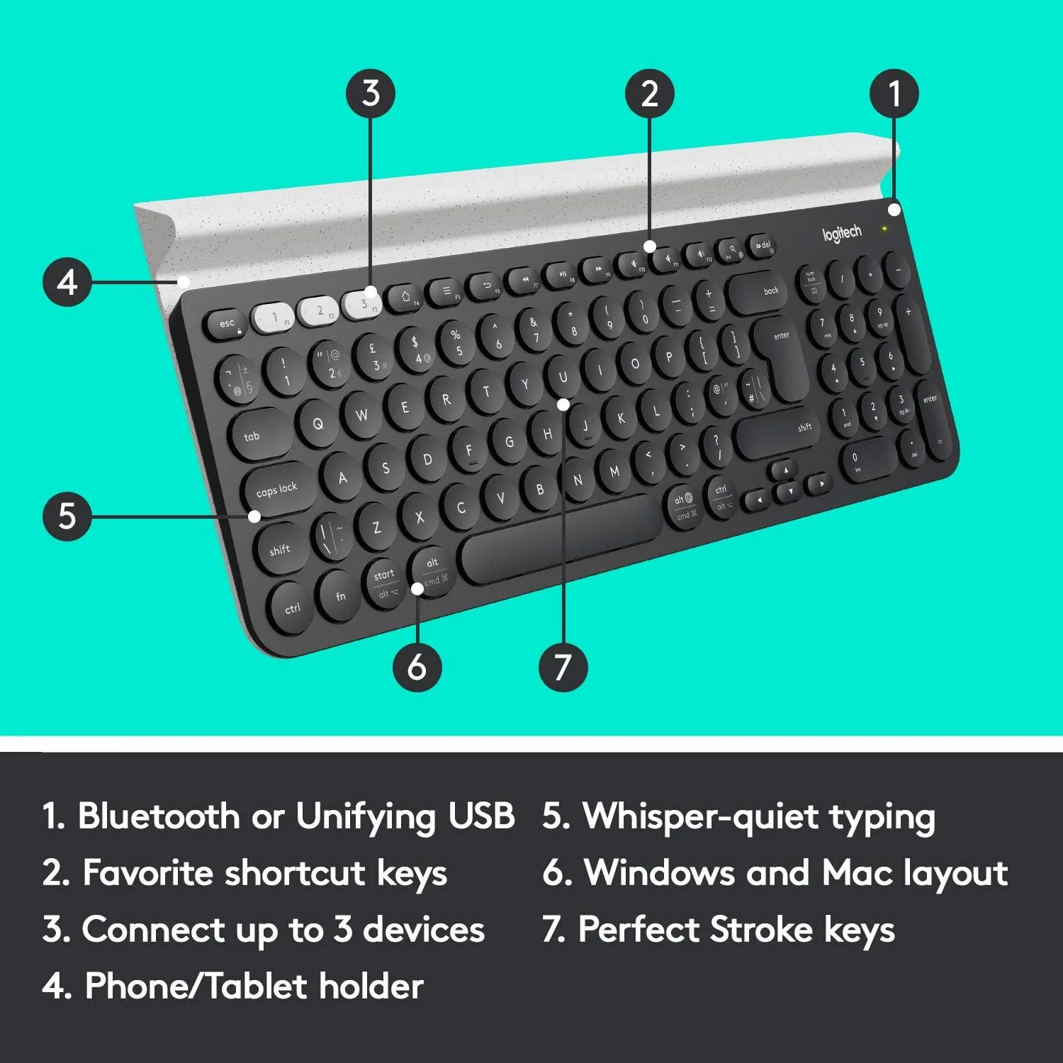 Logitech K780 Multi-Device Wireless Keyboard - Bluetooth & 2.4GHz, Compatible with Windows, Apple, Android, Chrome - Image 6