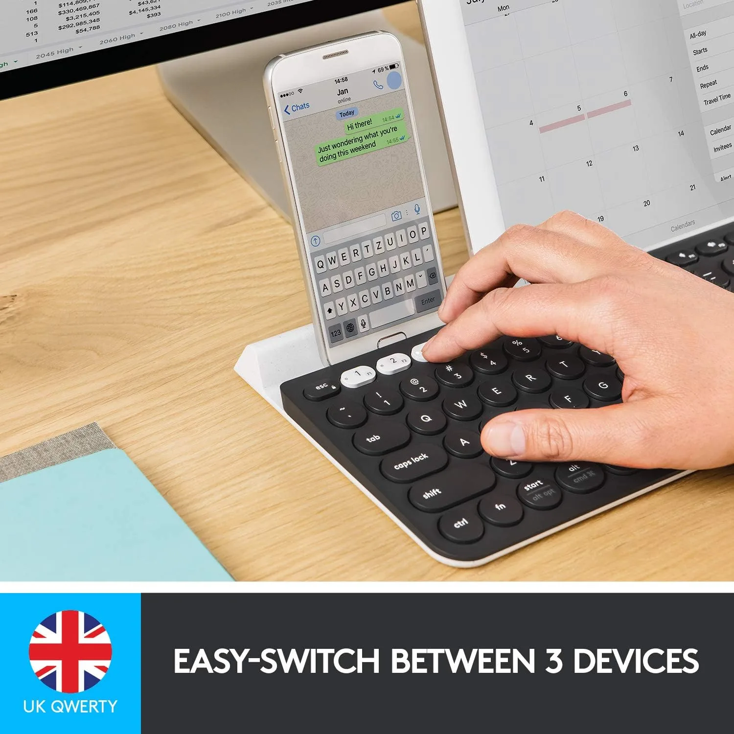 Logitech K780 Multi-Device Wireless Keyboard - Bluetooth & 2.4GHz, Compatible with Windows, Apple, Android, Chrome - Image 2