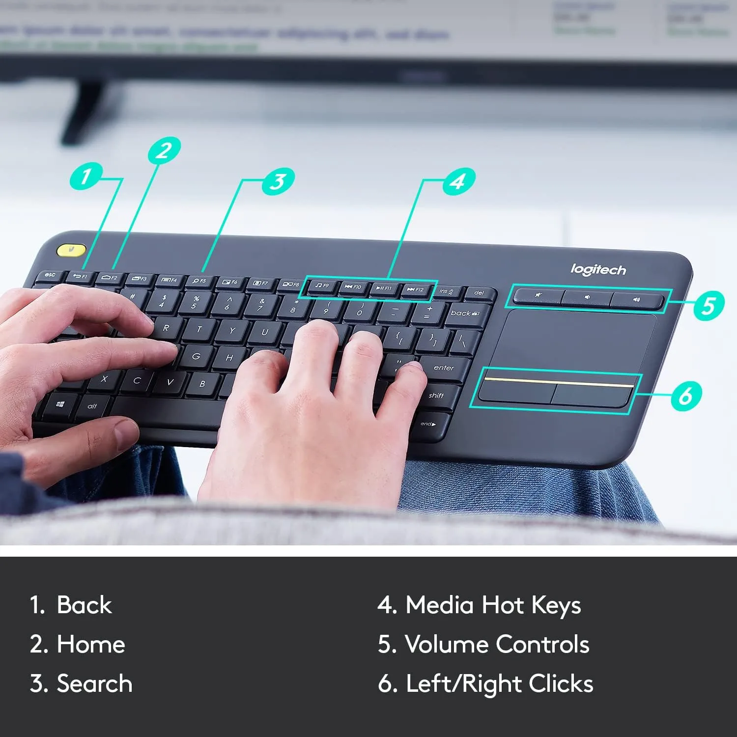 Logitech K400 Plus Wireless Keyboard with Touchpad, Multi-Media Keys, Compatible with Windows and Android - Image 6