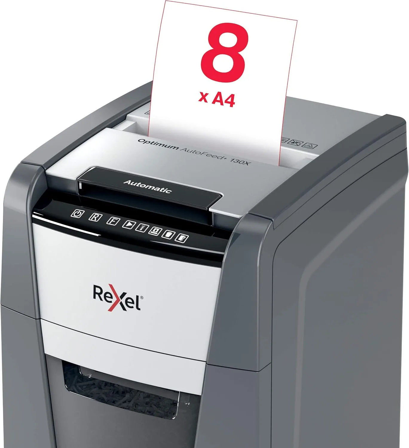 Rexel Optimum Auto Feed+ 2020130X - 130 Sheet Auto Feed Cross Cut Shredder, P-4 Security, 44L Bin - Image 3