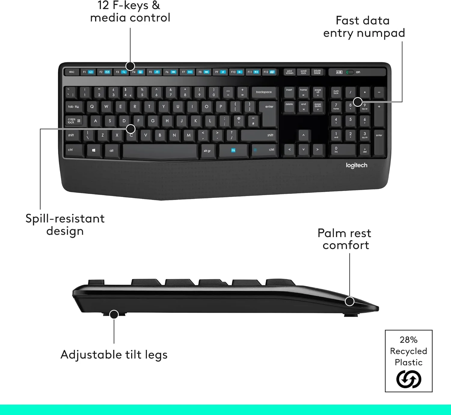 Logitech MK345 Wireless Combo with Full-Sized Keyboard and Comfortable Right-Handed Mouse, 2.4 GHz Wireless USB Receiver - Image 5