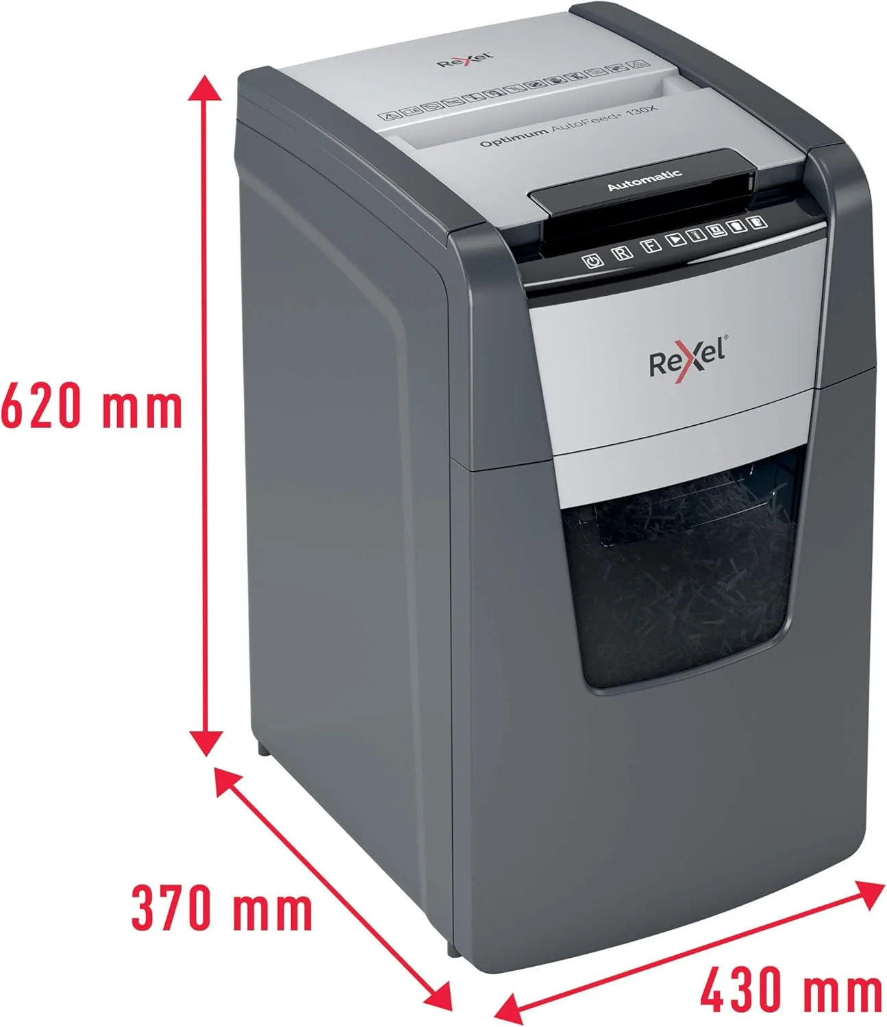 Rexel Optimum Auto Feed+ 2020130X - 130 Sheet Auto Feed Cross Cut Shredder, P-4 Security, 44L Bin - Image 6