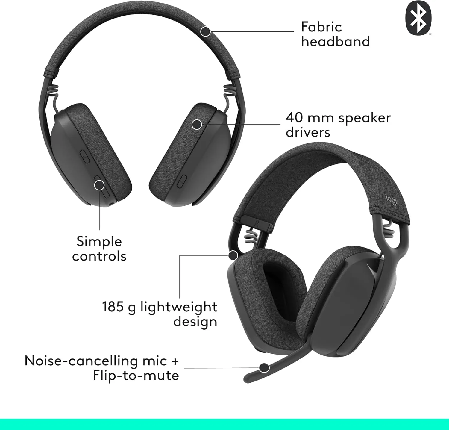 Logitech Zone Vibe 100 Wireless Over-Ear Headphones with Noise-Cancelling Mic, Multipoint Bluetooth - Image 6