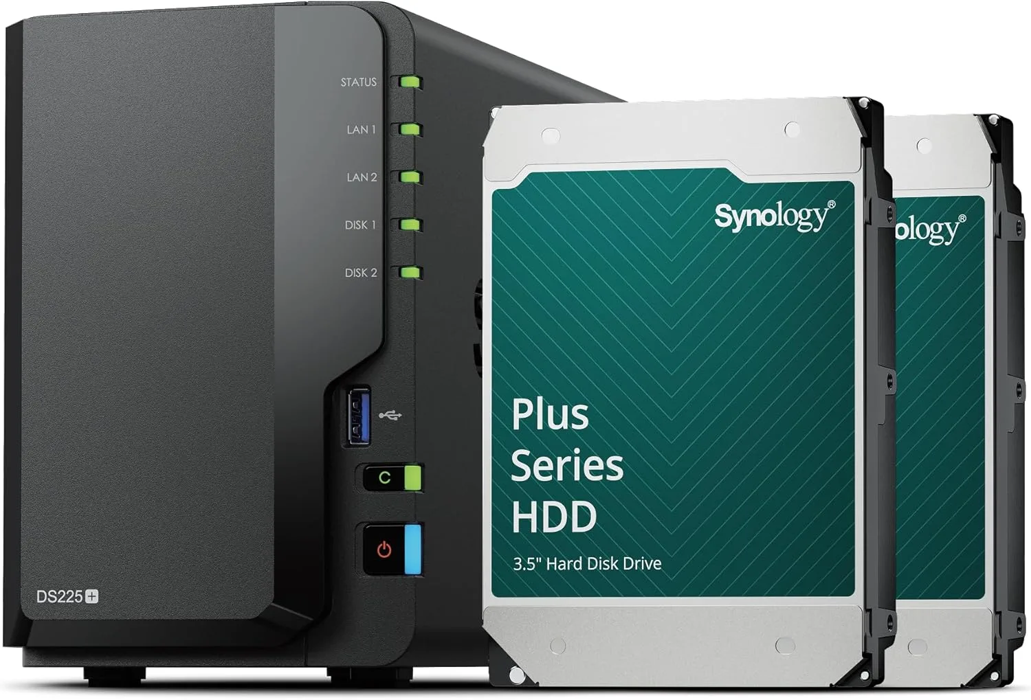 Synology DS225+ 2-Bay DiskStation NAS with Intel Celeron J4125 4-Core 2.0 GHz, 2GB DDR4 RAM, 2xRJ-45 1GbE LAN Ports - 12TB Bundle with 2x HAT3300-6T