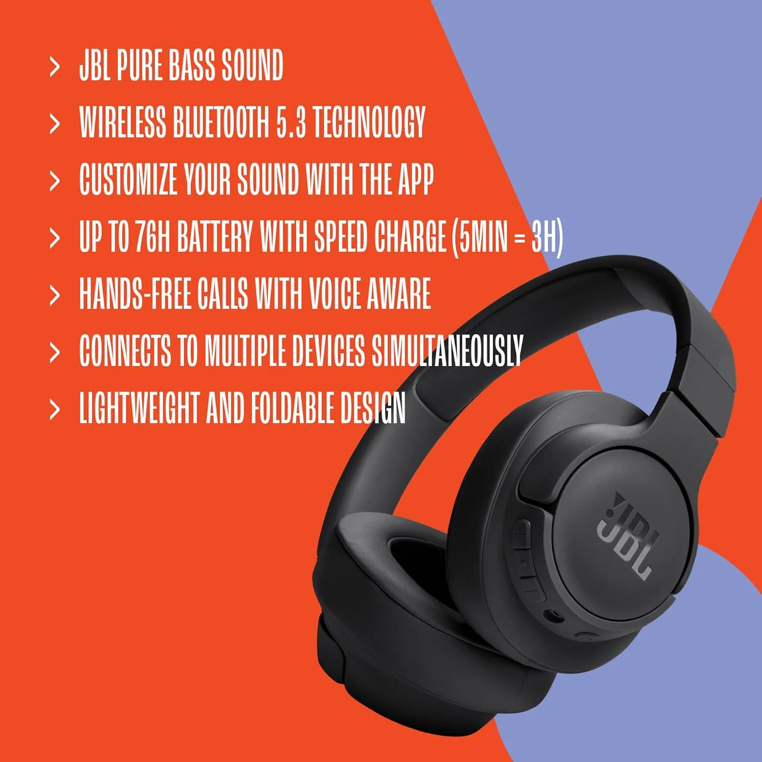 JBL Tune 720BT Wireless Over-Ear Headphones with Bluetooth 5.3, 76H Battery, and Pure Bass Sound - Model JBLT720BTBLK - Image 10