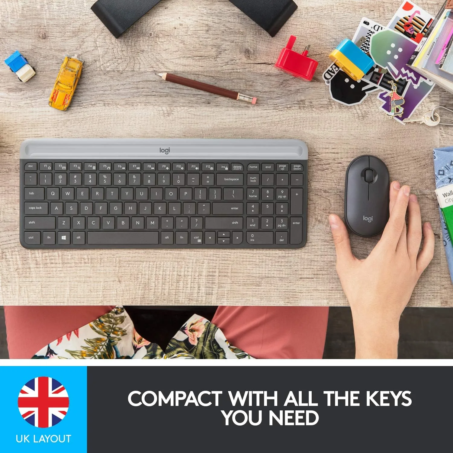 Logitech MK470 Slim Wireless Keyboard & Mouse Combo - 2.4GHz Unifying USB Receiver, Low Profile, Whisper-Quiet, Long Battery Life, Optical Mouse, Arabic Layout - Graphite - Image 2