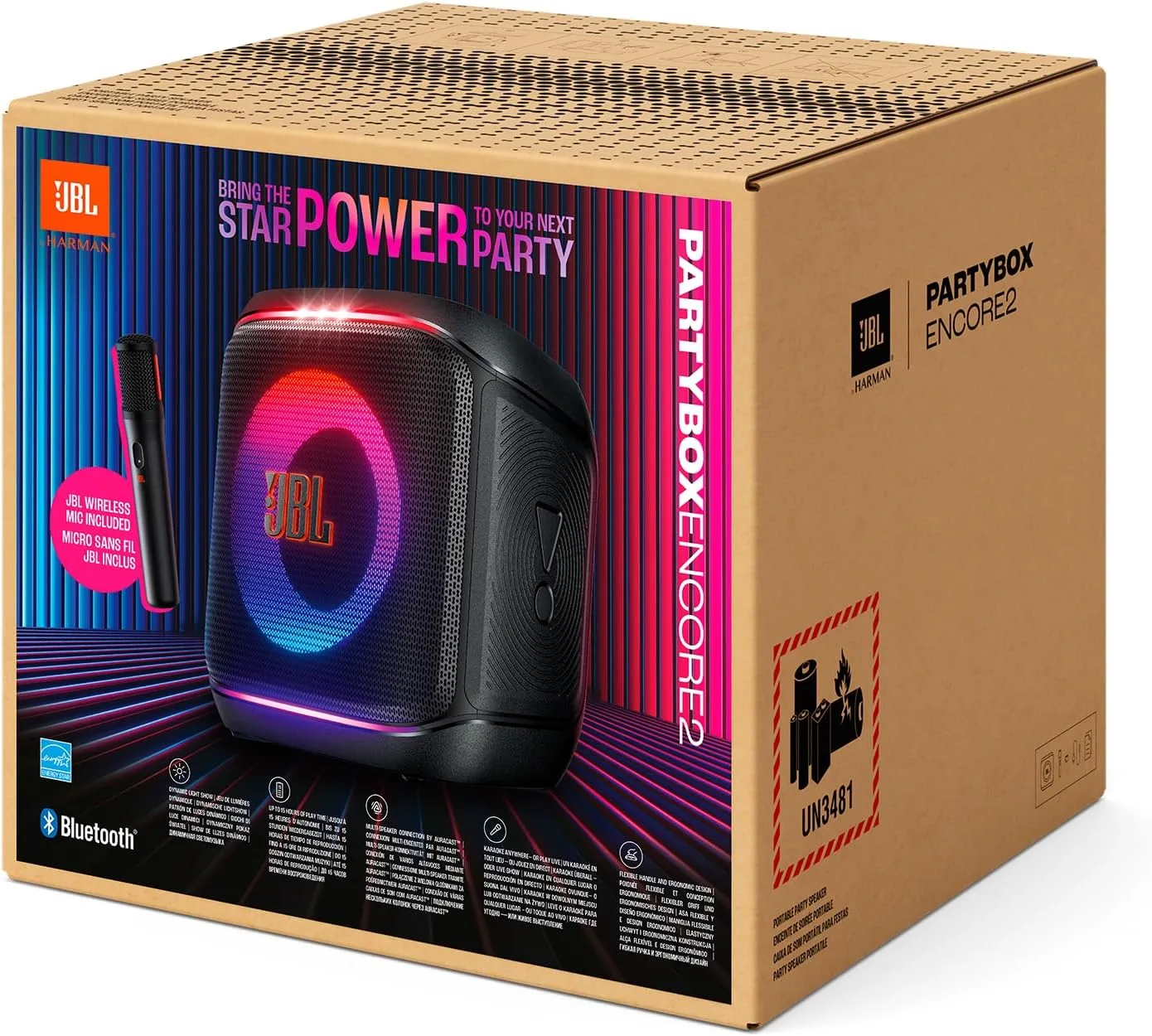 JBL PartyBox Encore 2 Portable Bluetooth Speaker JBLPBENCORE2UK with Wireless Mic, AI Boost, 15H Battery, Dynamic Lights, Auracast, Karaoke & Guitar Input, IPX4 Splashproof - Image 9